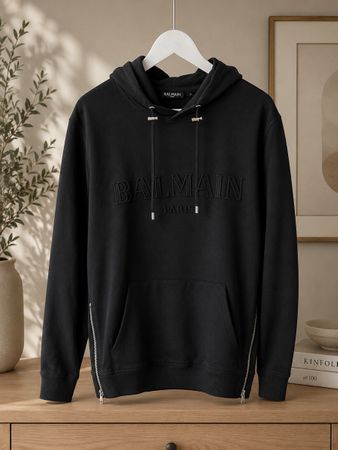 Balmain Black Hoodie Paris Logo Size M - Great Autumn/Winter