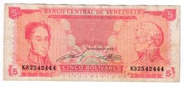 Banknote Bolivien 5 bolivares 1989