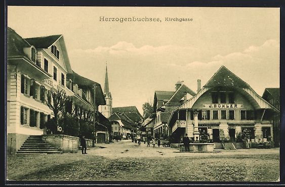 Cartoline postali: Herzogenbuchsee, Kirchgasse mit Geschäf – Usato da Berlin venduto da bartko-reher