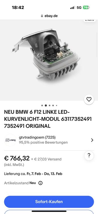 BMW Toutes les pièces auto: BMW 6er F06 F12 F13 Abbiegelichtmodul Li 63117352491 – D'occasion à uster par automen 1