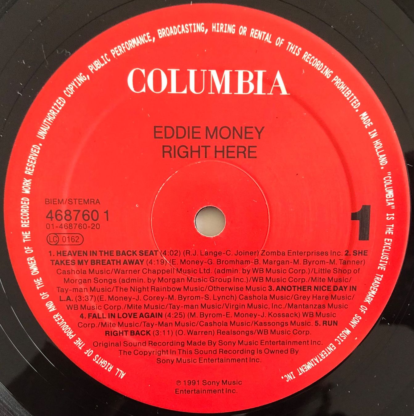 Dischi in vinile: EDDIE MONEY - RIGHT HERE – Usato da Poliez-Pittet venduto da Newtown-Records 2