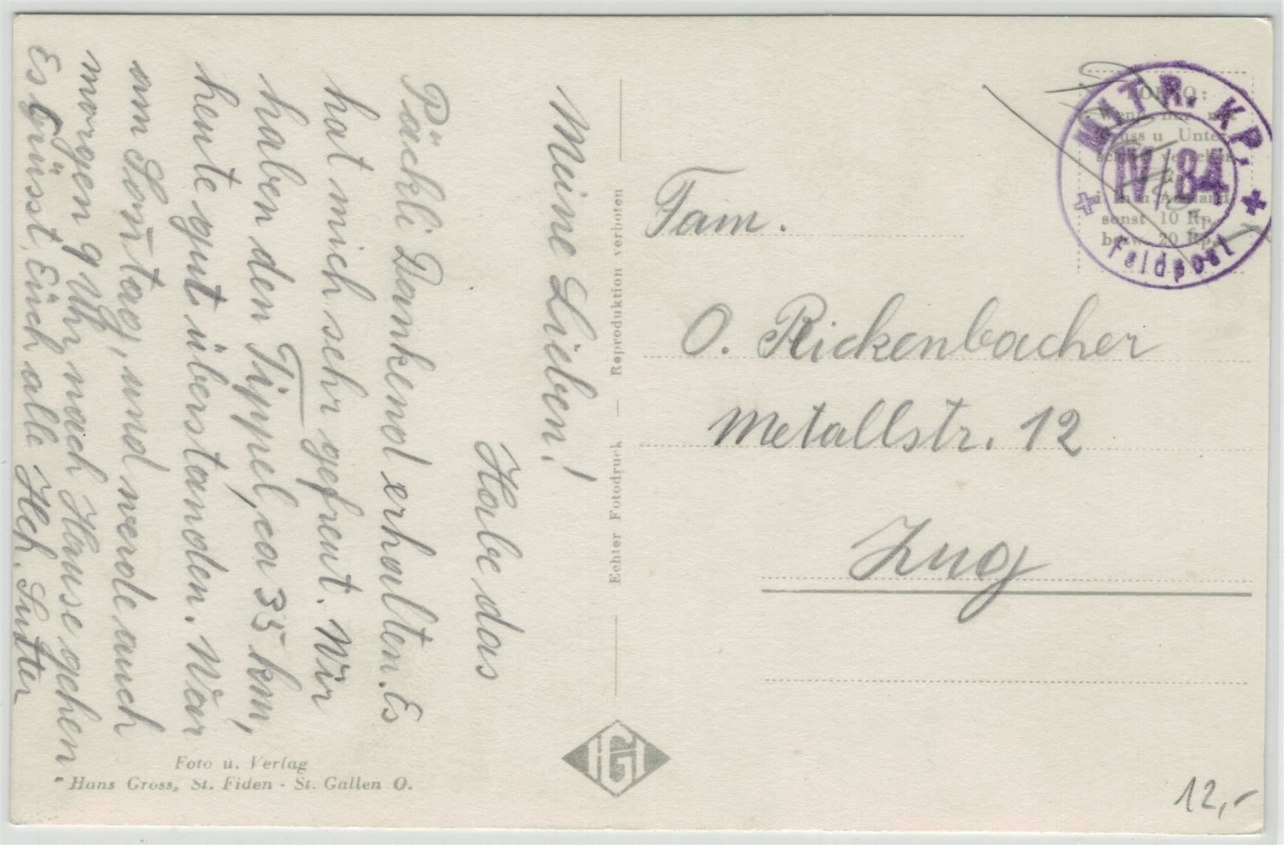 Cartes postales: SG 167 WILDHAUS mit Schafberg Feldpost – D'occasion à Fribourg par philafri 1