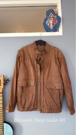 Blouson René International en cuir véritable, taille 48