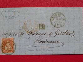 1865: Nr.33 auf sehr schönem BELEG: GENEVE nach BORDEAUX