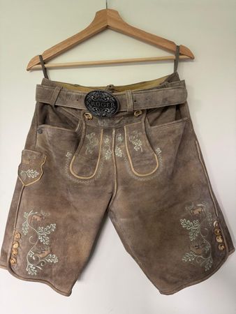 Trachtenlederhose hellbraun Gr.46, Set mit Weste in hellgrün