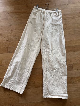 Pantalon large 100% coton, beige clair, taille élastique S/M