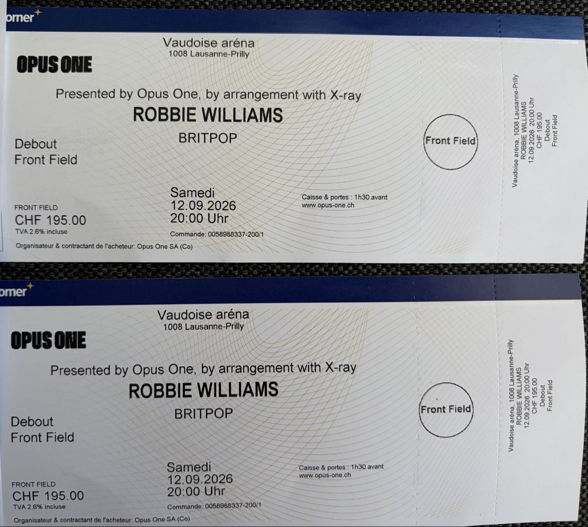 Tickets: Robbie Williams Front Field Lausanne – Neu und originalverpackt aus Neftenbach von Ninaa007