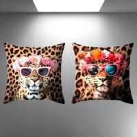 🐆🌸 2er Set Kissen Leopard Print mit Blumenkranz ✨