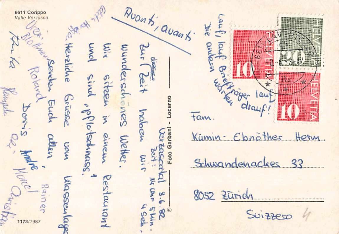 Ansichtskarten: Schöne alte Postkarte Verszascatal CORIPPO 1982 – Gebraucht aus Winterthur von SchatzchischtliWinti 1