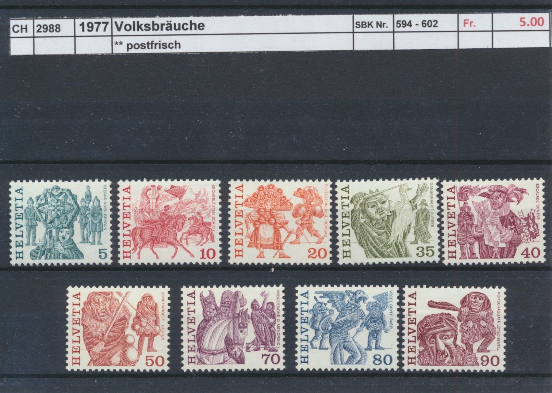 Alle Briefmarken: 1977 "Volksbräuche", Viererblock, ET - Stempel – Gebraucht aus Winterthur von Zupogeru