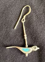 Vintage Sterling Silber Ohrring Vogel mit Türkis Inlays