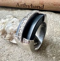 Massiver Designer Ring 925 – Kautschuk & Zirkonia Statement