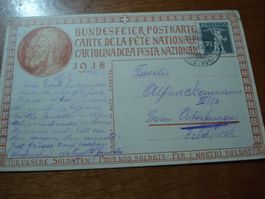 Bundesfeierkarte 1918, gelaufen
