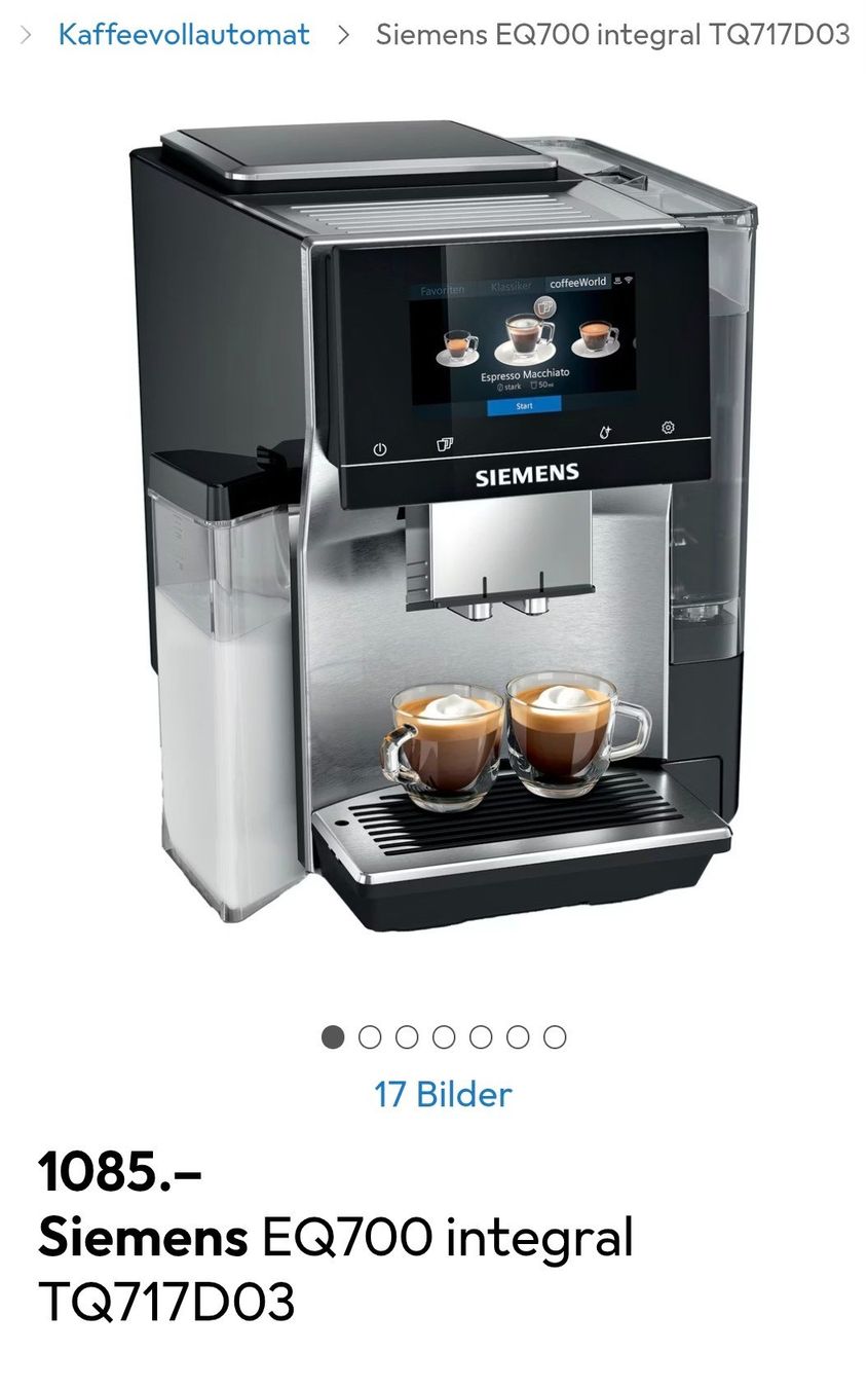 Siemens Macchine per caffè & Macchine per espresso: Kaffeevollautomat Siemens EQ.700 Integral – Usato da Möhlin venduto da Atdiego76 6