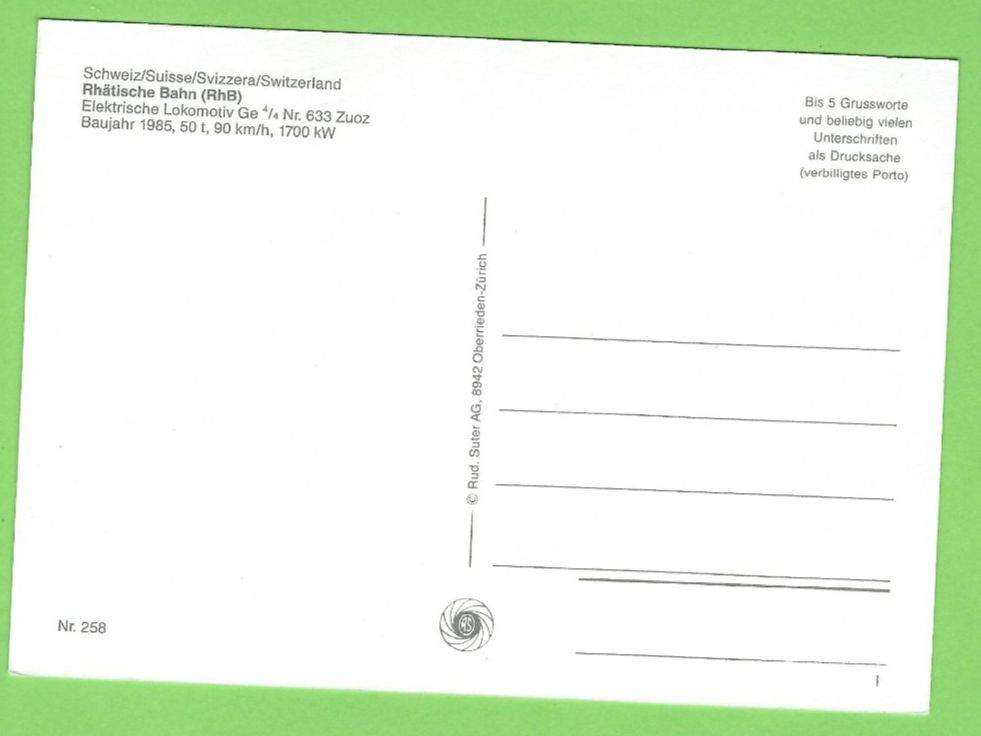 Cartoline postali: Rhätische Bahn Lok – Usato da Zürich venduto da t24_de 1