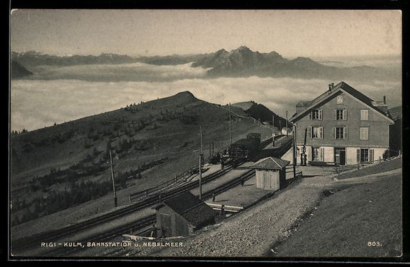 Cartoline postali: Rigi-Kulm, Bahnstation der Bergbahn übe – Usato da Berlin venduto da bartko-reher