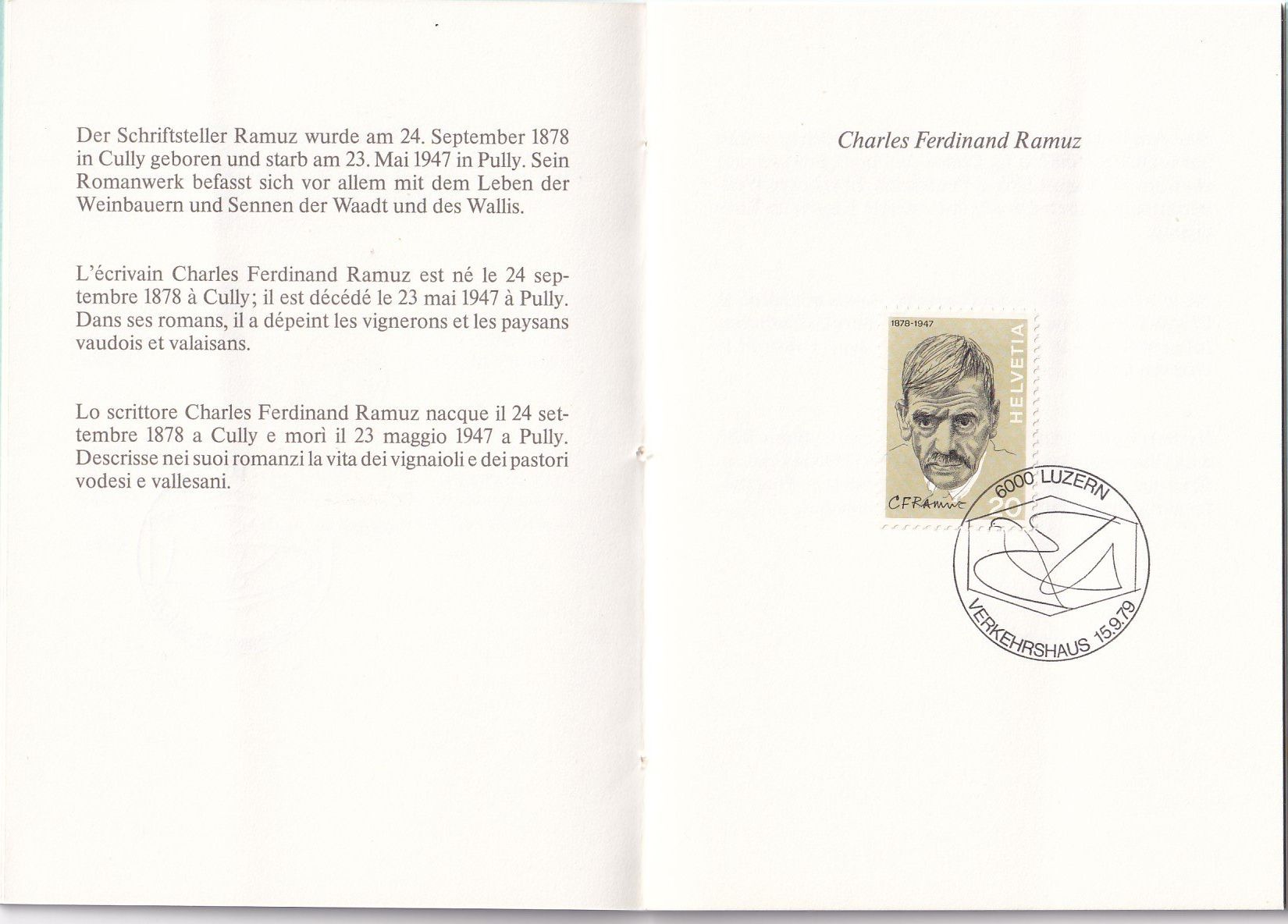 Tutti i francobolli: Büchlein Portraitmarken 1972/1979 Hans Erni – Usato da Baar venduto da Asmara111 2