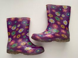 Lustige Kinder Gummistiefel, Lila mit Blumen, Grösse 30