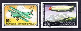 2 timbres de Mongolie - Avion et dirigeable - 1970 - Obl.