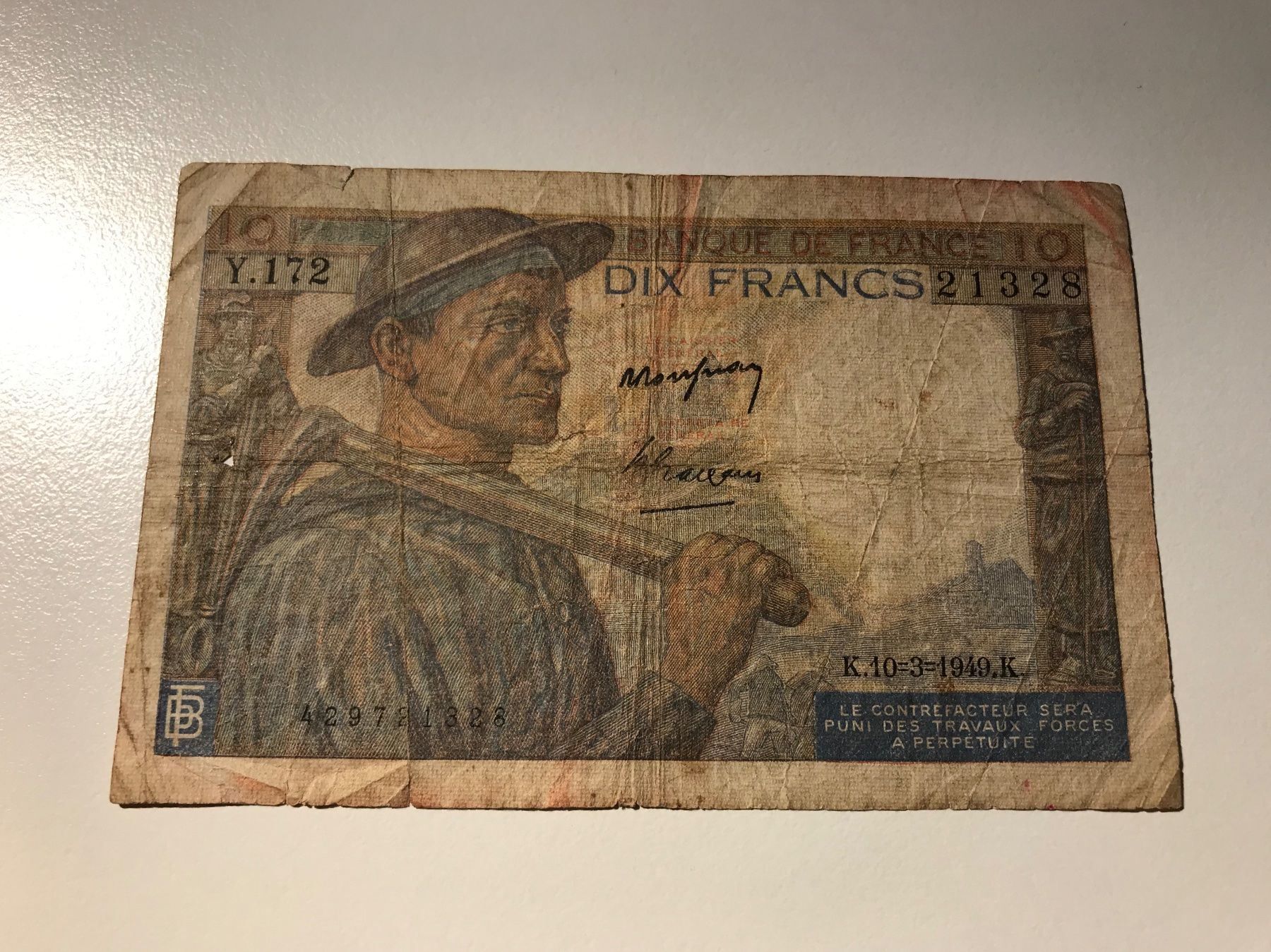 Banconote: Frankreich 10 Francs 1949 – Usato da Algetshausen venduto da Carrhard