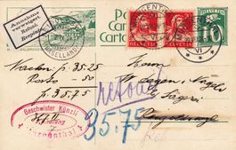 1924: Murgenthal 10 Rp. GS mit Zusatzfrankatur, Refusé