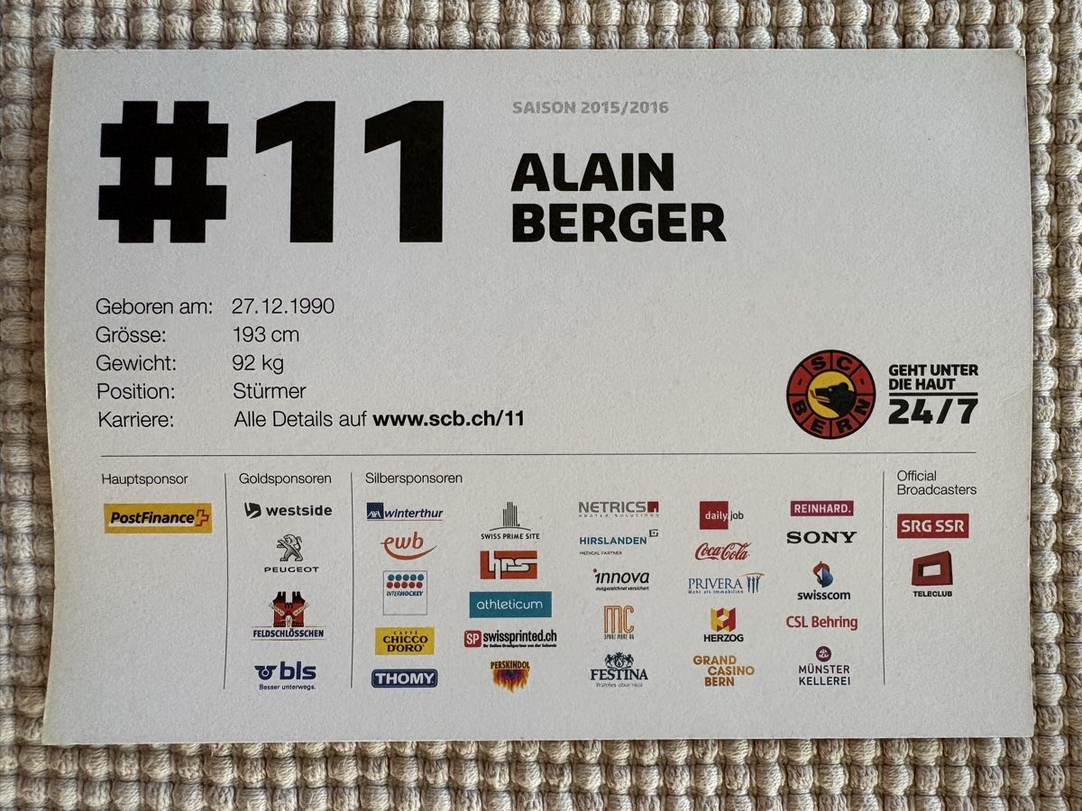 Autografi: AK Autogramm von SCBern /Alain Berger – Usato da Rümlang venduto da Kartenpost1 1