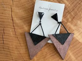 NEU! Boucles d'oreilles mettal effet bois / Ohrringe
