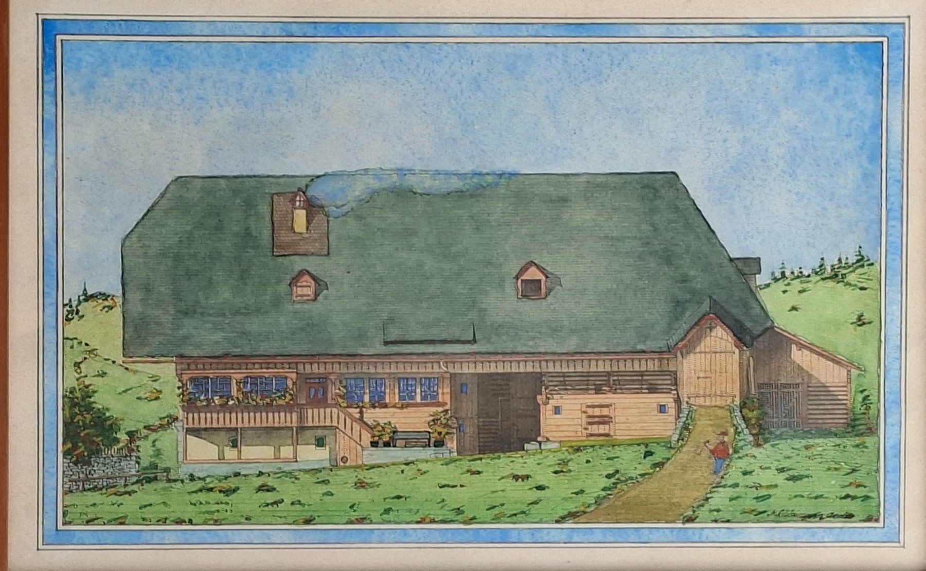 Dipinti: Aesch, Schönmann, Aquarell oder colorierte Litho, Bauernhaus – Usato da Herisau venduto da Saentis1 1