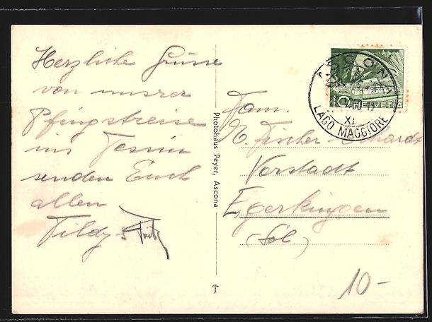 Cartes postales: AK Ascona, Panorama mit Bergen, 1950 – D'occasion à Berlin par bartko-reher 1