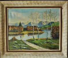 Landschaft mit Birken und Bach, Signatur T. Benninger