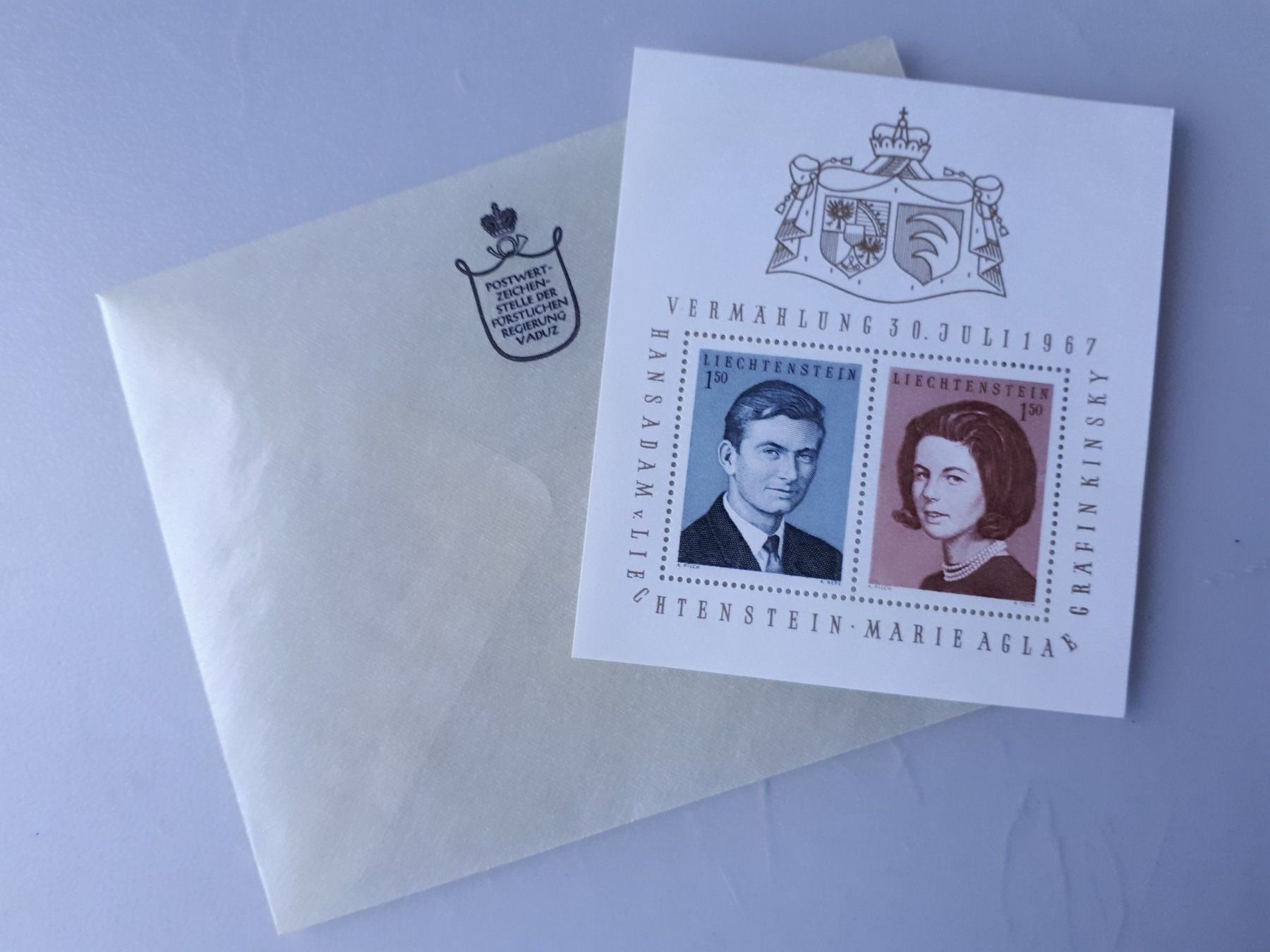 Tutti i francobolli: Liechtenstein Block, Vermählung 30. Juli 1967,postfrisch – Nuovo e nell'imballaggio originale da Seewen SZ venduto da SuperpumaDisplayTeam 4