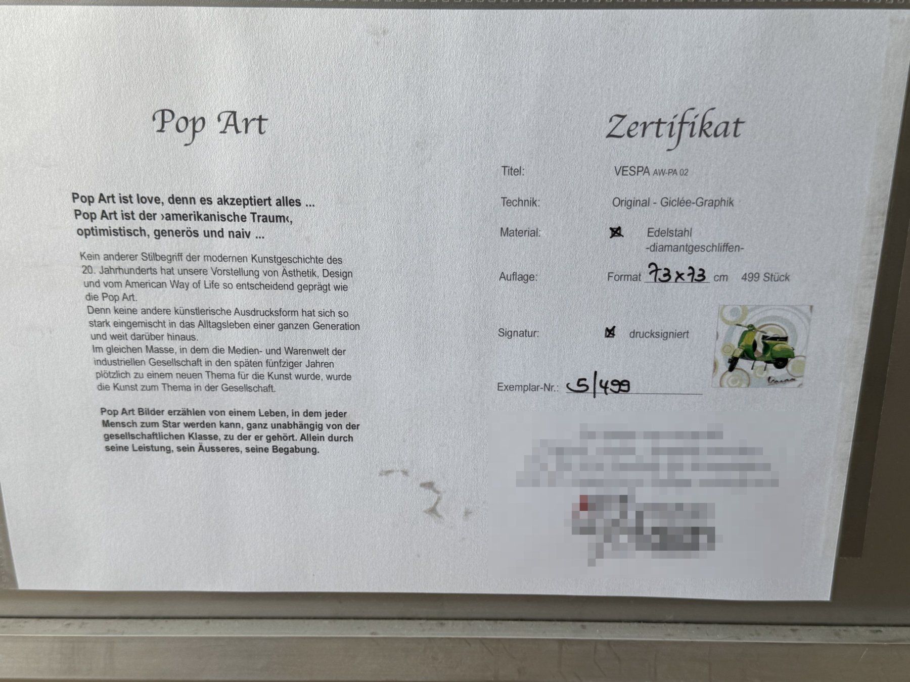 Foto & Immagini: Vespa, Edelstahl Bild, 73x73cm – Usato da Belp venduto da F_ferrarini 1