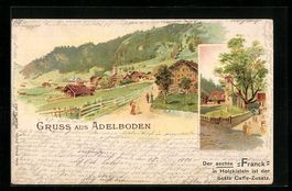 Litho Adelboden, Ortsansicht mit Bergen