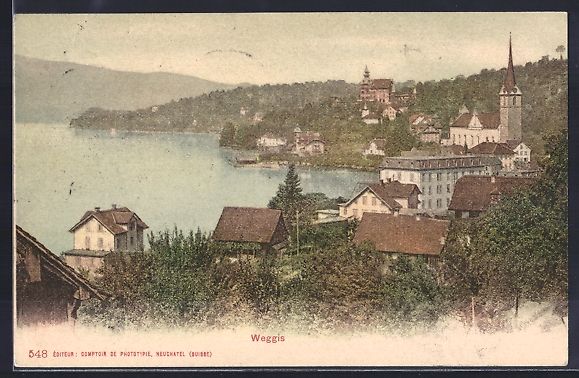 Cartoline postali: Weggis, Gesamtansicht mit Vierwaldstätt – Usato da Berlin venduto da bartko-reher