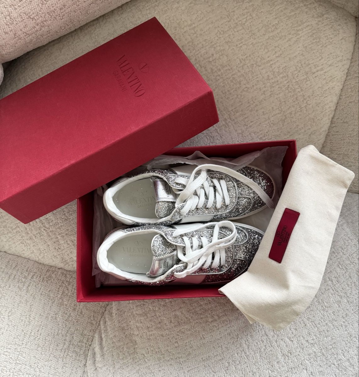 Valentino Scarpe da donna: Valentino Garavani Rockstud Sneaker Glitter – Usato da Zürich venduto da di_archive 1