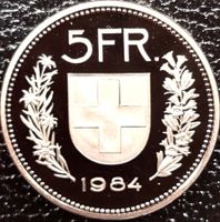 5 Franken Schweiz 1984 pp / aus Münzsatz/in einer Münzkapsel