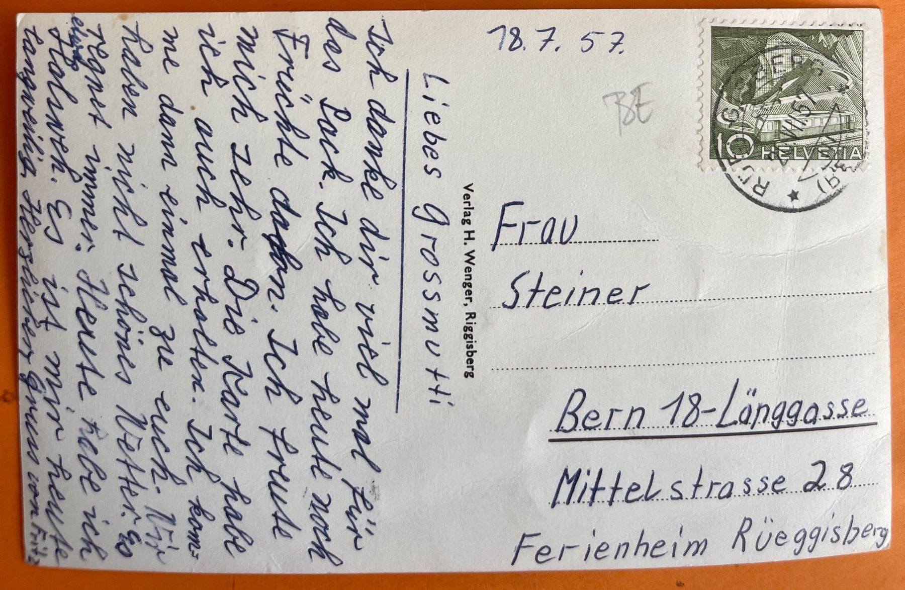 Cartoline postali: FERIENHEIM - RÜEGGISBERG 1957 – Usato da Lutry venduto da Ediego 1