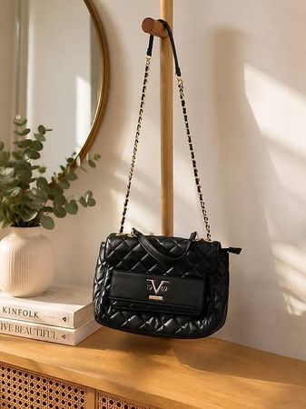 Sac à main noir matelassé 19V69 Italia  chaîne dorée