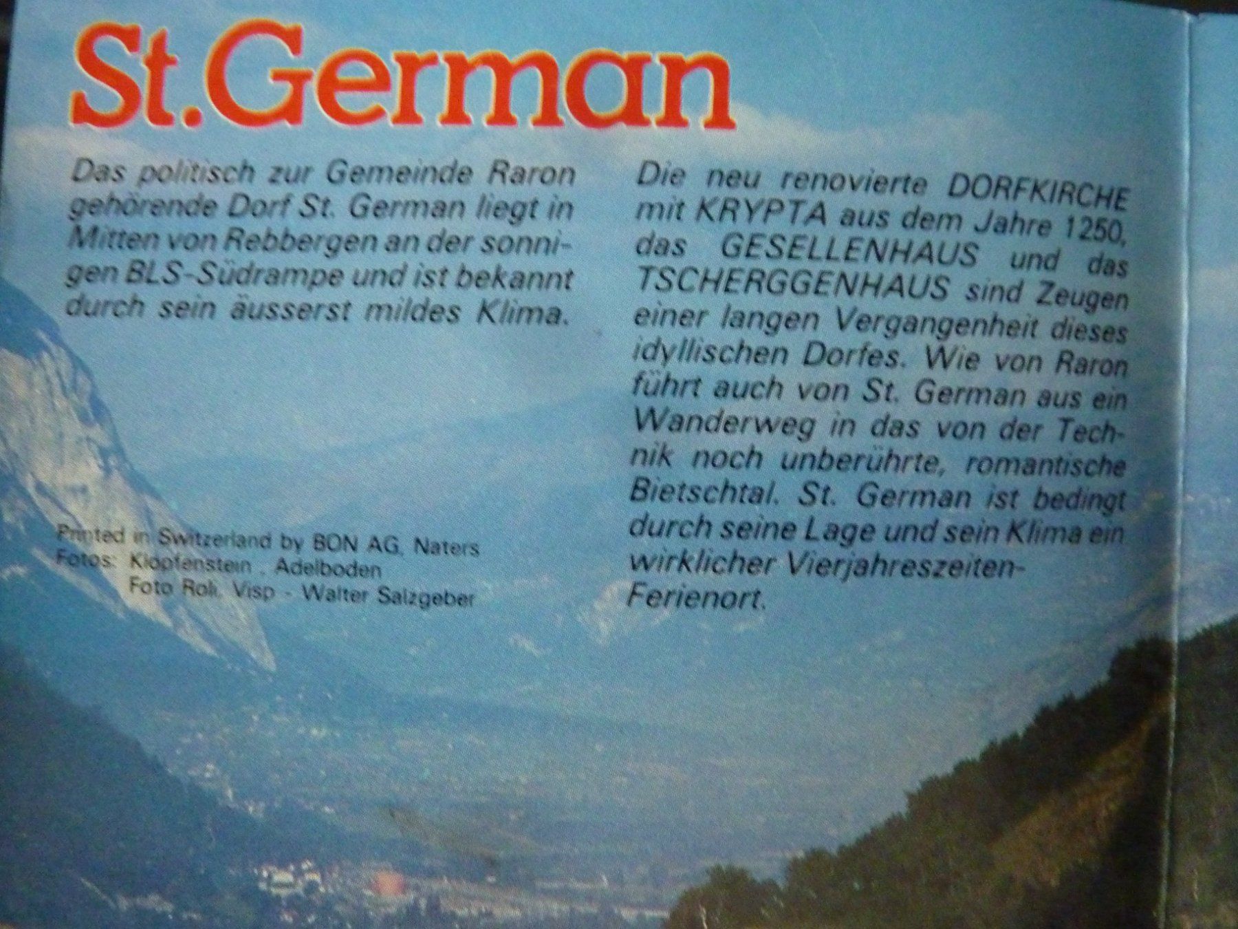 Documenti: FALTPROSPEKT. RARON. ST. GERMAN NIEDERGESTELN WALLIS. – Usato da Zürich venduto da Rrehsuah 3