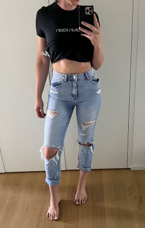 MOM High waist Jeans used destroyed look 34 XS Hose Pants