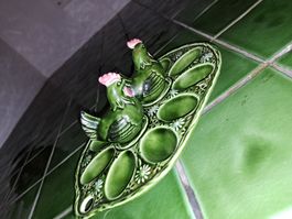Vintage Eierbecher Schale mit Hühnern,Pfeff.Salz Keramik, 