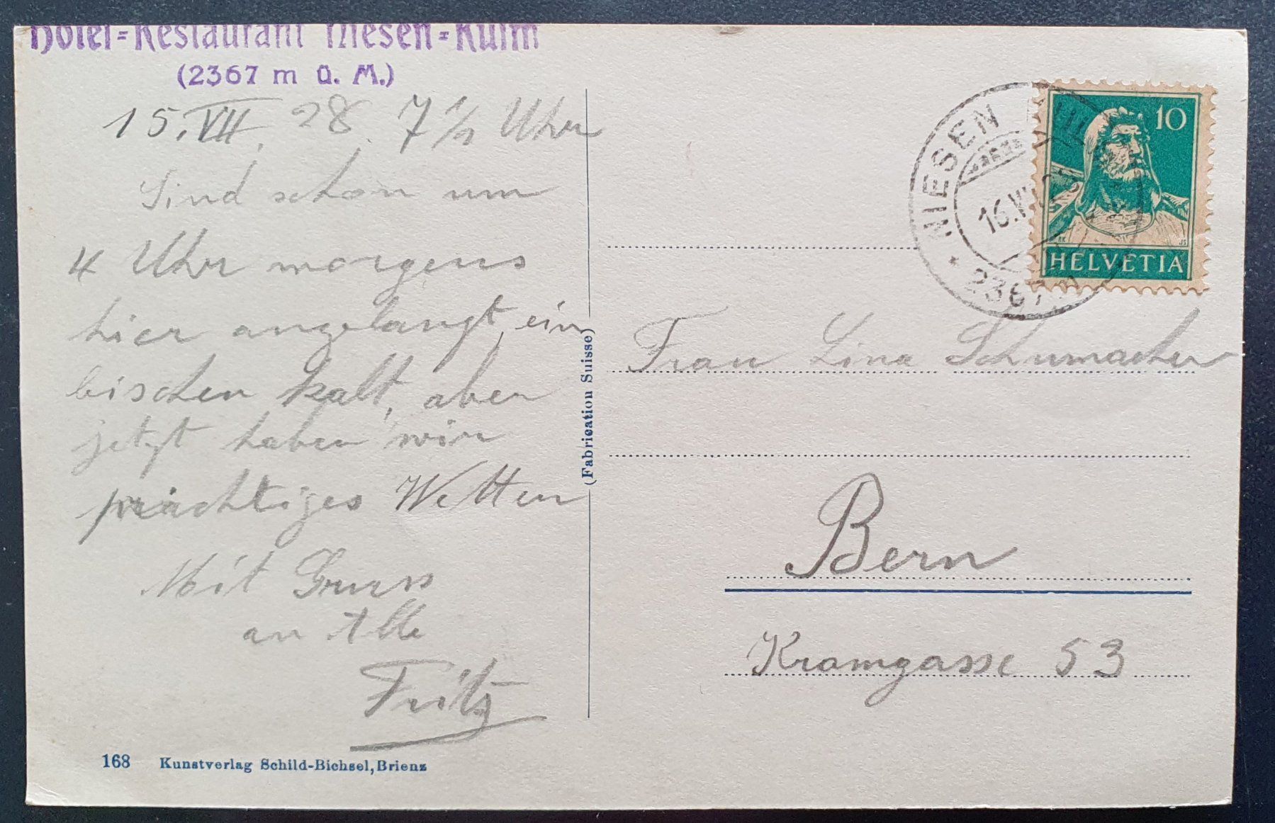 Cartoline postali: Niesenbahn - Hotel Niesenkulm 1928 – Usato da Kreuzlingen venduto da Rschweiz1 1