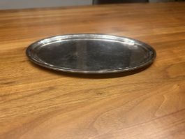 Serviertablett oval Metall silberfarben gebraucht
