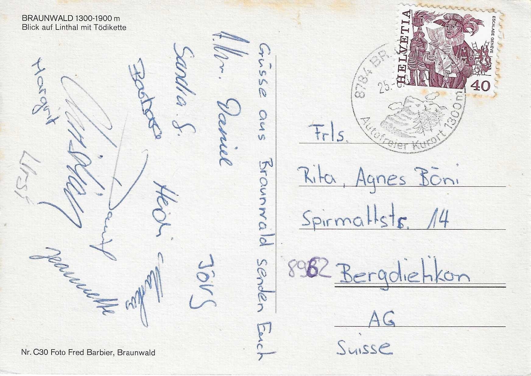 Ansichtskarten: Braunwald GL – Gebraucht aus Rothrist von Stranglehold 1