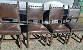 Antike Stühle, 4er Set, Leder, Nussbaum, scheunenfund
