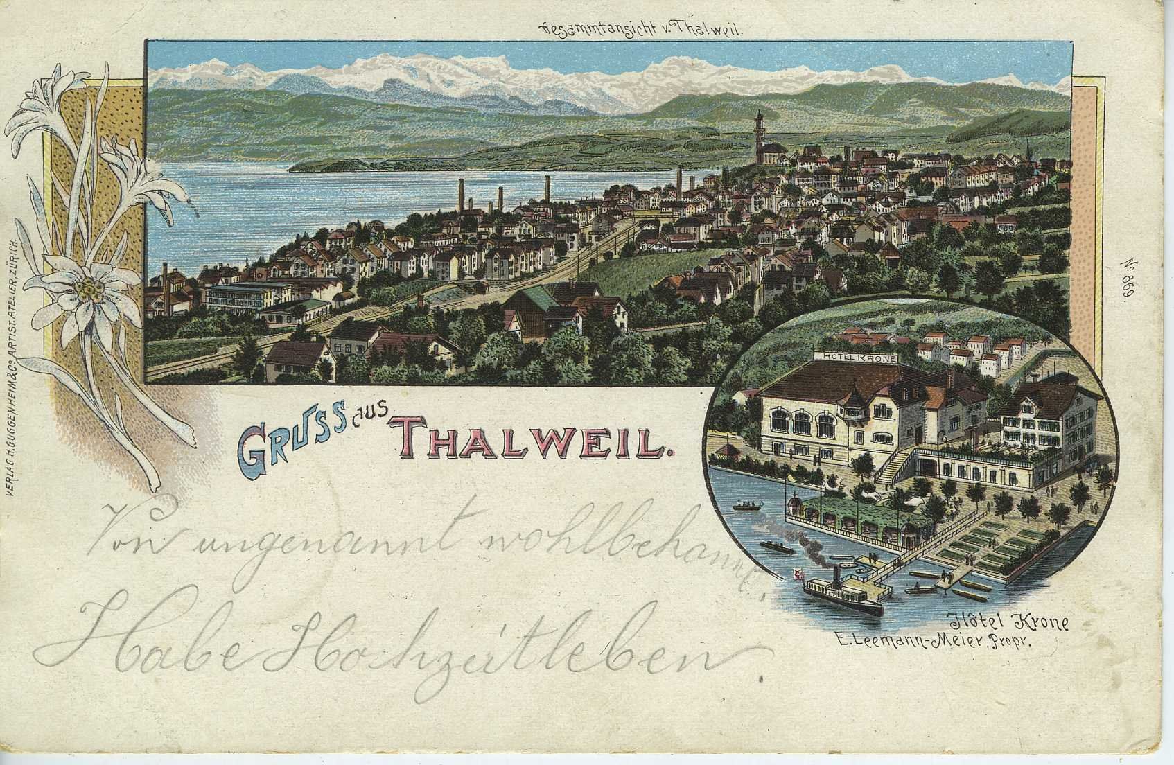 Cartoline postali: Thalwil - Thalweil Litho1900 – Usato da Schleitheim venduto da Pmschlaate