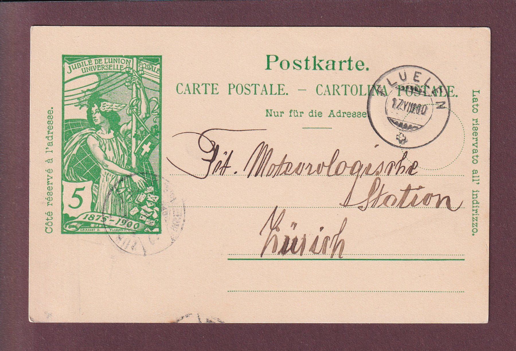 Ansichtskarten: Carte postale pré-affranchie UPU - 1900 – Gebraucht aus Pully von nicecards
