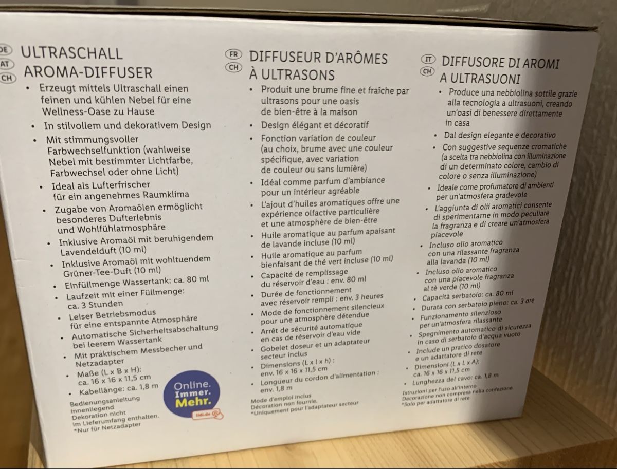 Diffusori di oli essenziali: Diffuseur d'arômes Silvercrest à ultrasons. – Nuovo (secondo la descrizione) da Prilly venduto da Sissi_1009 9