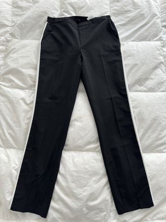 Elegant Black Pants with Side White Stripe, Size 36