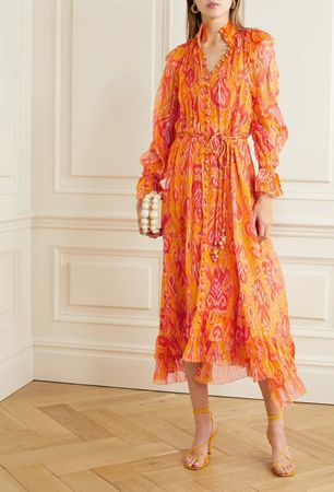 Zimmermann Seide Midi Kleid in Orange